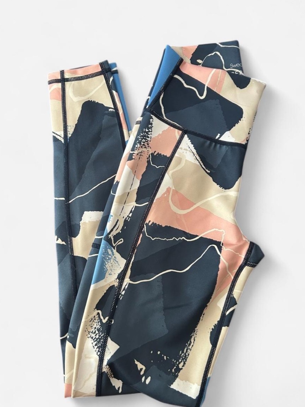 Sweaty Betty Abstract-Print High-Waist Leggings in Navy, Cream & Pink